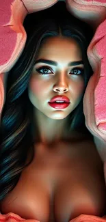 Vibrant female portrait on pink background.