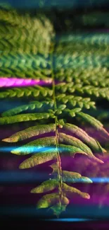 Vibrant fern mobile wallpaper with neon highlights.