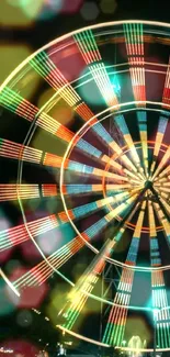 Colorful Ferris wheel glowing at night with vibrant lights.