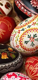 Vibrant Easter eggs with intricate patterns.