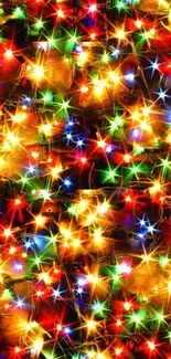 Vibrant festive lights with red, green, and yellow colors illuminating the screen.