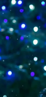 Vibrant festive lights wallpaper with blue bokeh effect.