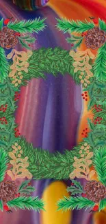 Festive greenery frame on colorful abstract background.