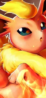 Fiery fox character with vibrant orange and yellow colors in a digital art style.