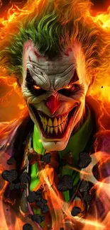 Fiery depiction of the Joker character with vivid colors.