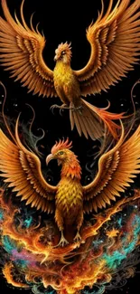 Fiery orange phoenix with intricate wings artwork.