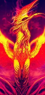 Vibrant fiery phoenix illustration with colorful flames.