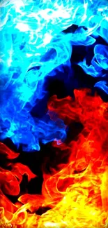 Vibrant blue and red flame art wallpaper.