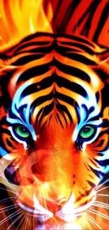 Vivid orange and blue tiger wallpaper art.