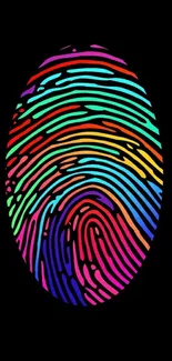 Vibrant multicolored fingerprint wallpaper on black background.