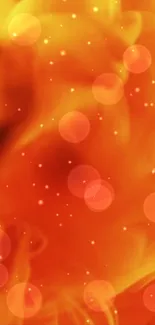 Bright orange fire abstract wallpaper with red bokeh effects.