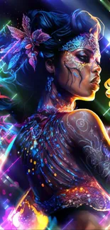 A vibrant and colorful dance-themed digital artwork with fire elements.