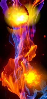 Vibrant fire and ice themed mobile wallpaper with glowing colors.