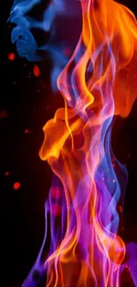 Vivid orange and blue flames create a dynamic mobile wallpaper background.