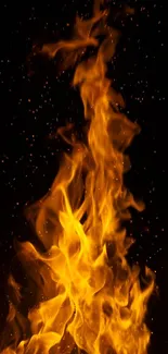 Mobile wallpaper of bright orange flames on a black background.