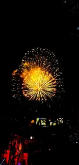 Bright gold fireworks lighting up a dark night sky in a captivating display.