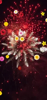 Bright red fireworks against a dark sky, creating a stunning mobile wallpaper.