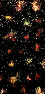 Colorful fireworks bursting on a black background in an artistic display.