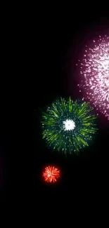 Vibrant fireworks against a black sky wallpaper.