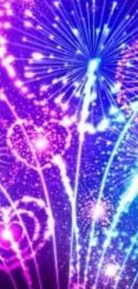 Colorful firework explosion in purple hues on mobile wallpaper.