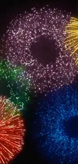 Colorful fireworks bursting in a dark sky.