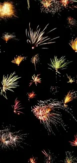 Colorful fireworks bursting against a black night sky wallpaper.