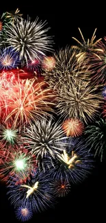 Heart-shaped fireworks display on a black background.