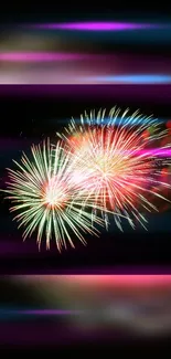 Bright fireworks night sky wallpaper with vibrant, colorful bursts.