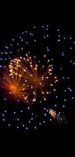 Vibrant fireworks exploding against a black sky.