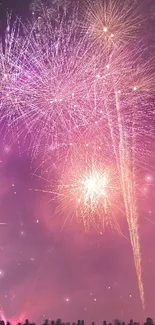 Vibrant fireworks light up the night sky in this colorful wallpaper.
