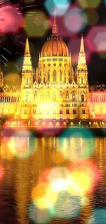 Vibrant fireworks over illuminated cityscape with reflections.