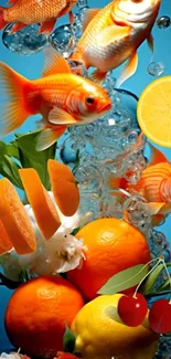 Colorful goldfish and fruit mobile wallpaper.