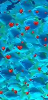 Blue fish with red hearts wallpaper background.