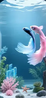 Vibrant aquarium wallpaper with colorful fish swimming gracefully.