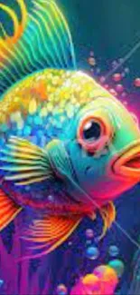 Vibrant digital fish art wallpaper with colorful underwater design.