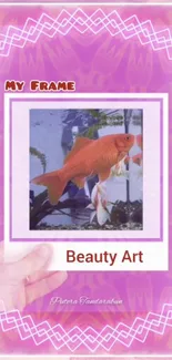 Pink framed fish art wallpaper with vibrant aquatic scene.