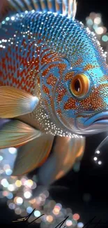 Vibrant digital art of a colorful fish with glowing patterns.