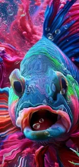 Vibrant fantasy fish in colorful underwater scene.