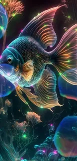 Vibrant and colorful fish in an aquatic fantasy setting wallpaper.