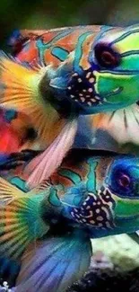 Two vibrantly colored mandarin fish in a captivating underwater scene.