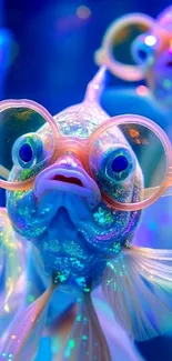 Vibrant fish with glasses in neon colors.