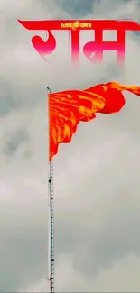 Orange flag against a backdrop of dramatic clouds.