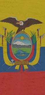 Ecuador flag wallpaper for mobile phone featuring national emblem.