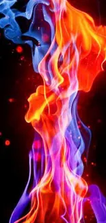 Vibrant abstract wallpaper with orange and blue flames.