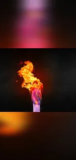 Vibrant flame on dark mobile wallpaper background.