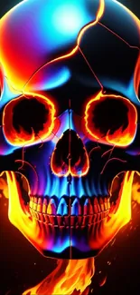 Vibrant, fiery skull with glowing flames mobile wallpaper.