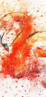 Vibrant flamingo art with orange splashes.