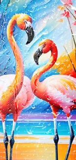 Vibrant flamingo wallpaper with pink and orange hues.