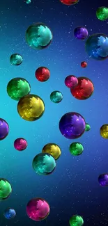 Vibrant spheres in a blue gradient background wallpaper.