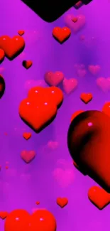 Floating red hearts on a vibrant purple backdrop.